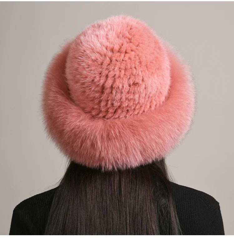 New Genuine Real Natural Knitted Mink Fur Hat Cap Luxury Women Handmade Knit Fashion Winter Headwear Warm Real Fox Fur Beanies