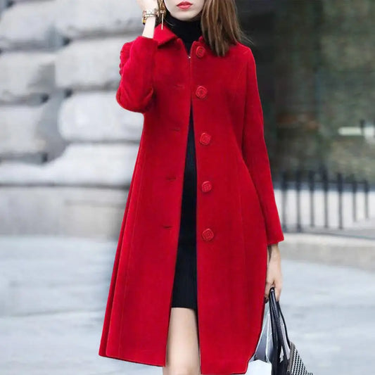 Solid Button Wool Coat