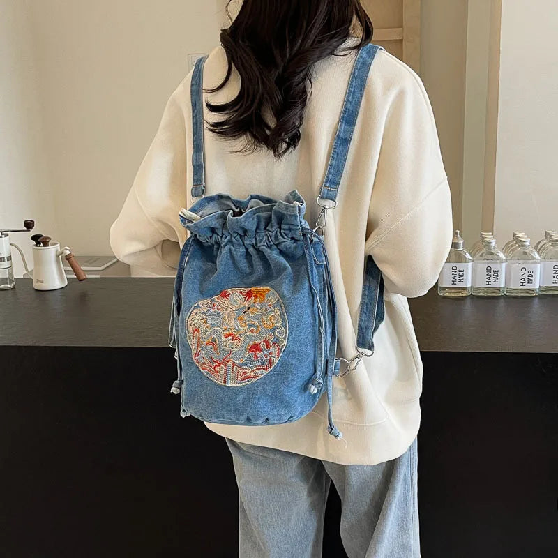 Folded Strap Denim Shoulder Bag