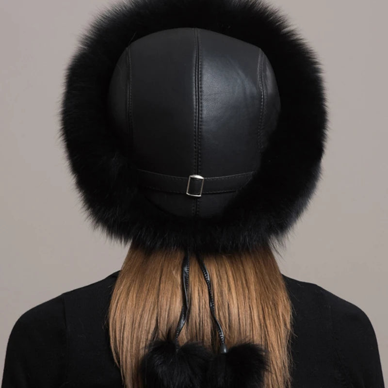 Thick Fur Cap Winter Warm Hat with Earmuffs 100% natural Fox Fur