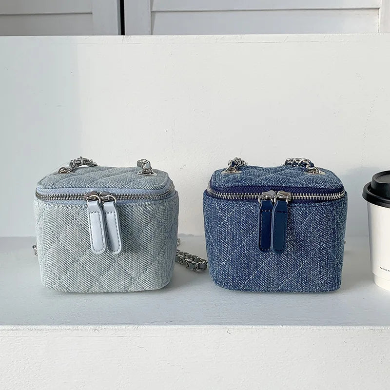 Square Blue Denim Box Purse