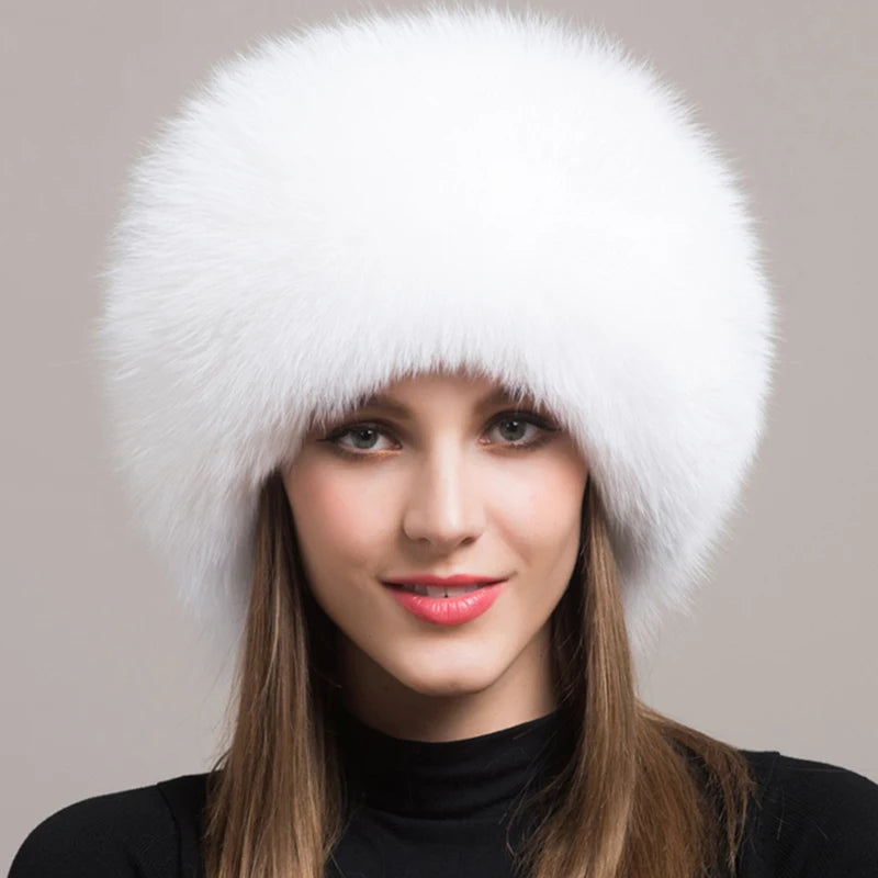 Thick Fur Cap Winter Warm Hat with Earmuffs 100% natural Fox Fur