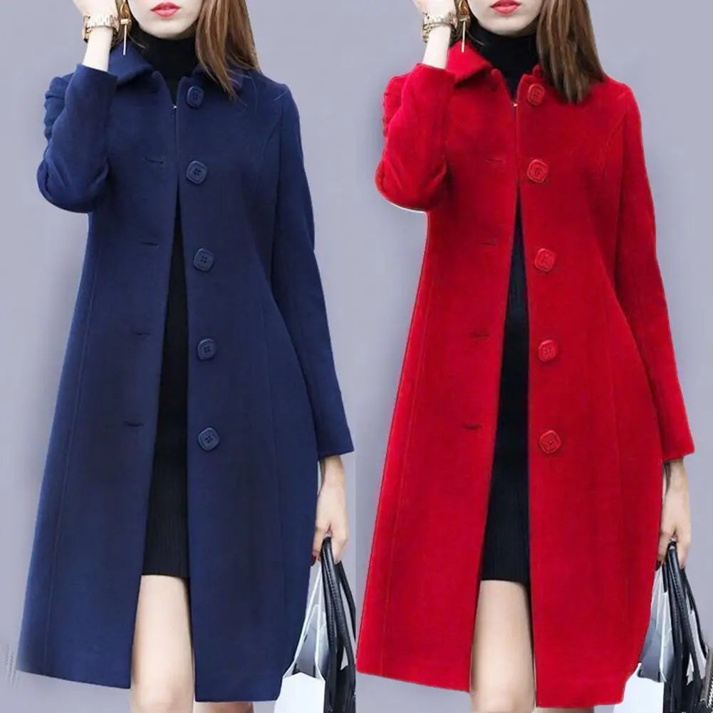 Solid Button Wool Coat