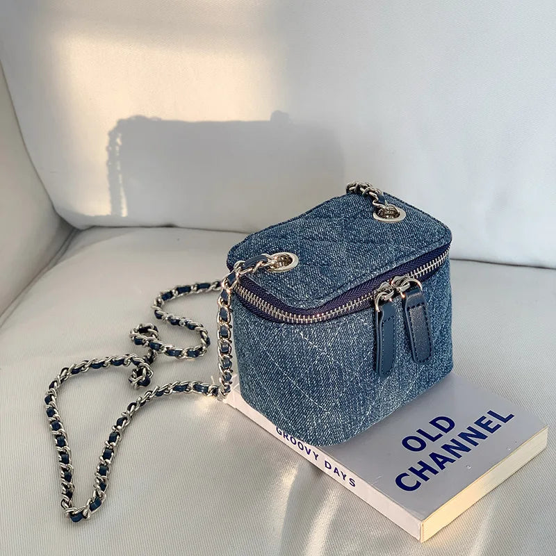 Square Blue Denim Box Purse