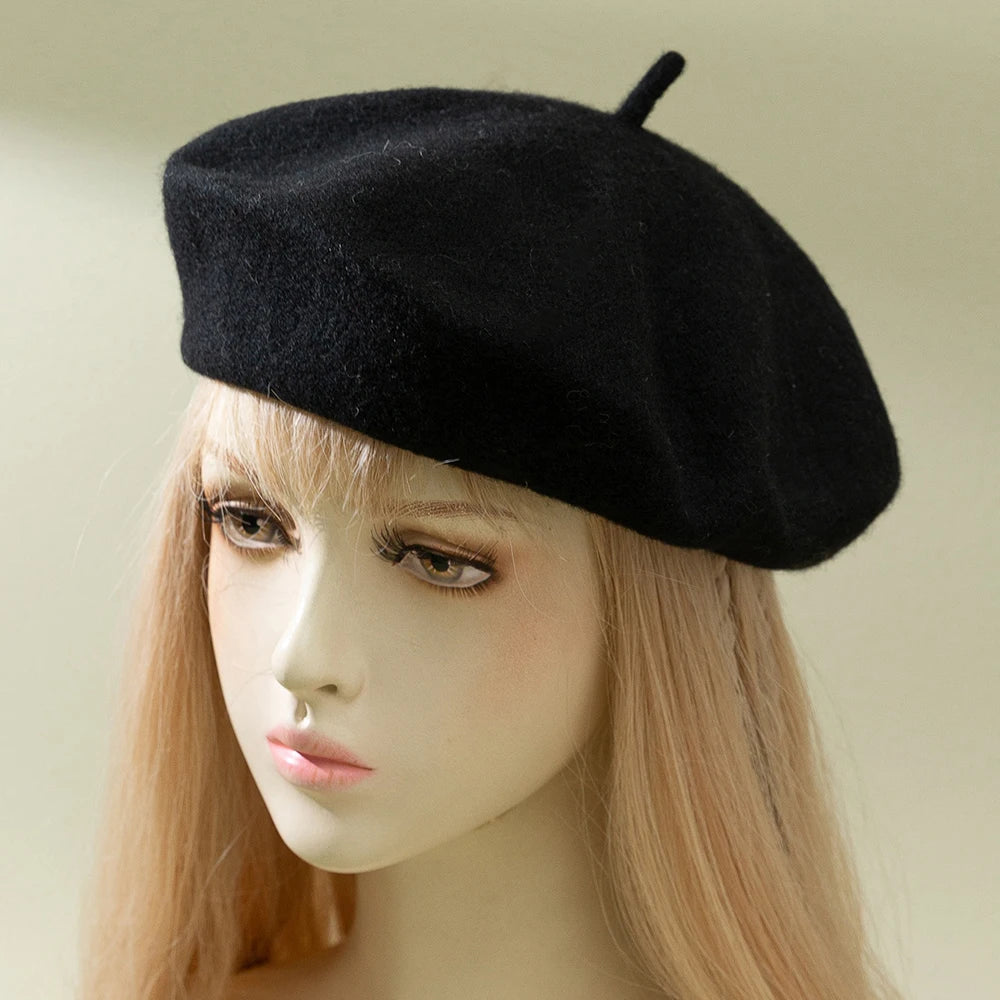 Beret Women's Fashion Retro Casual Wool Beret Artist Hat Wool Versatile Knitted Round Top Bud Hat Warm Hat